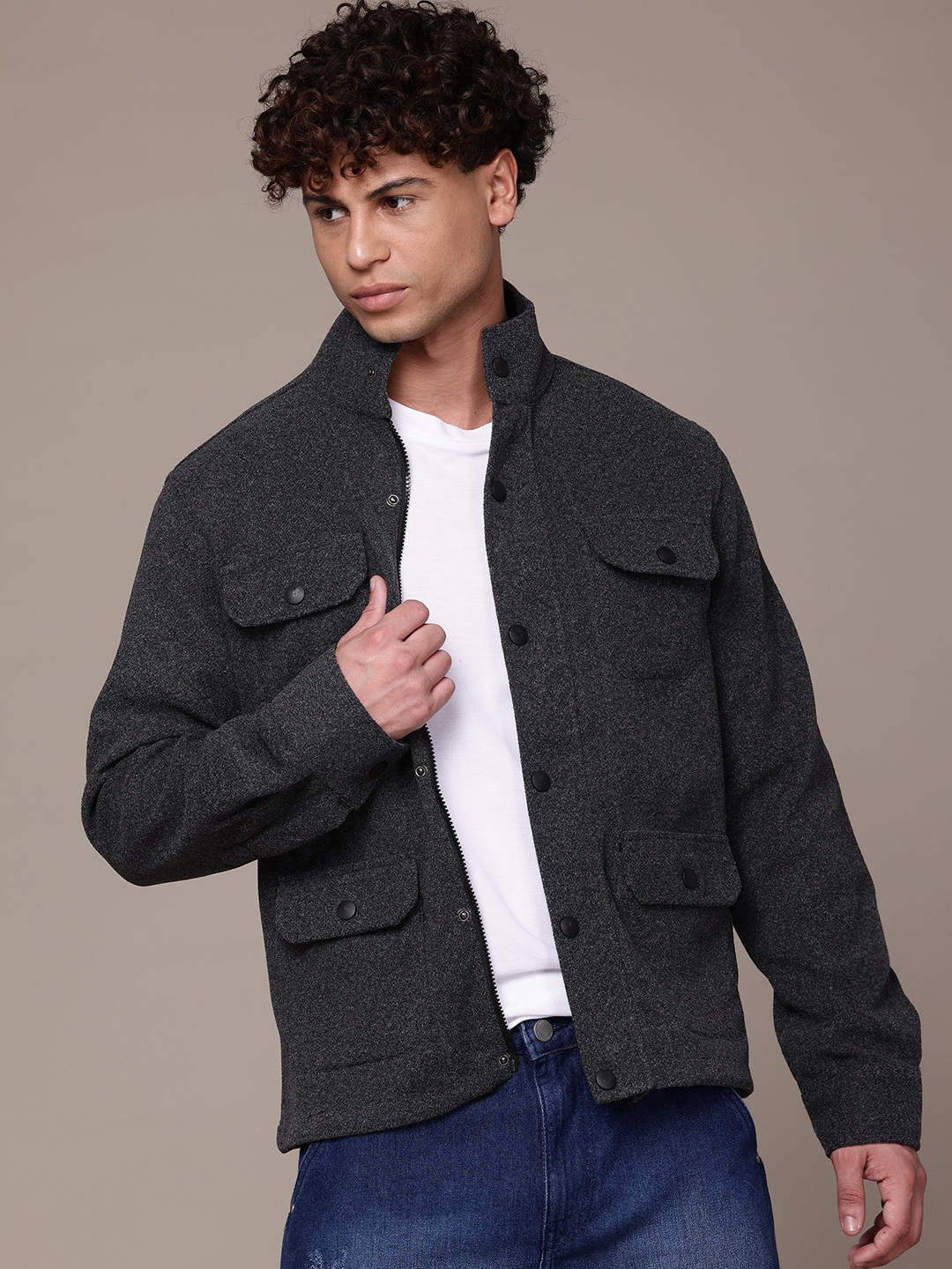 

The Roadster Lifestyle Co. Stand Collar Tailored Jacket, Grey