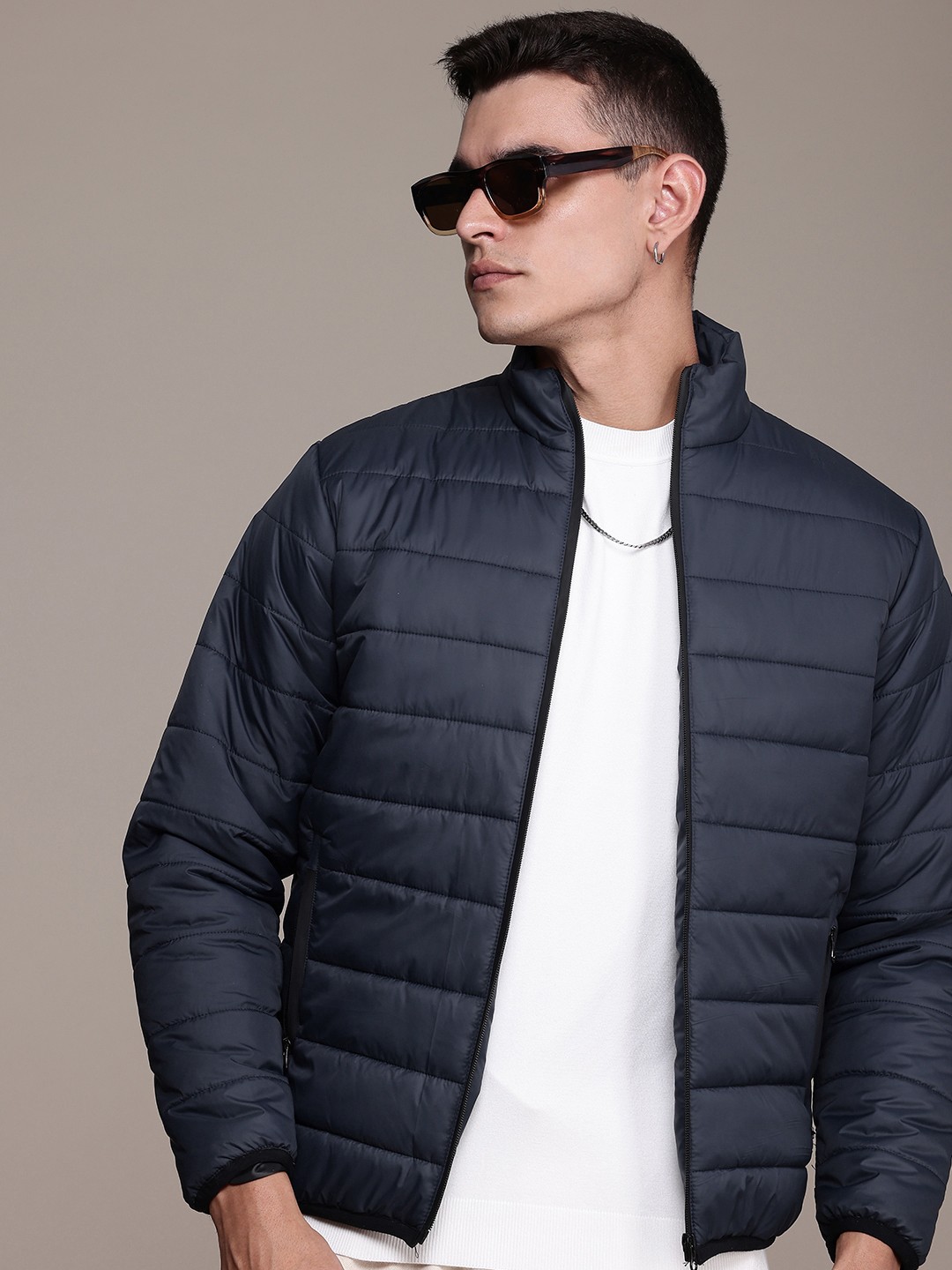 

The Roadster Life Co. Mock Collar Padded Jacket, Navy blue