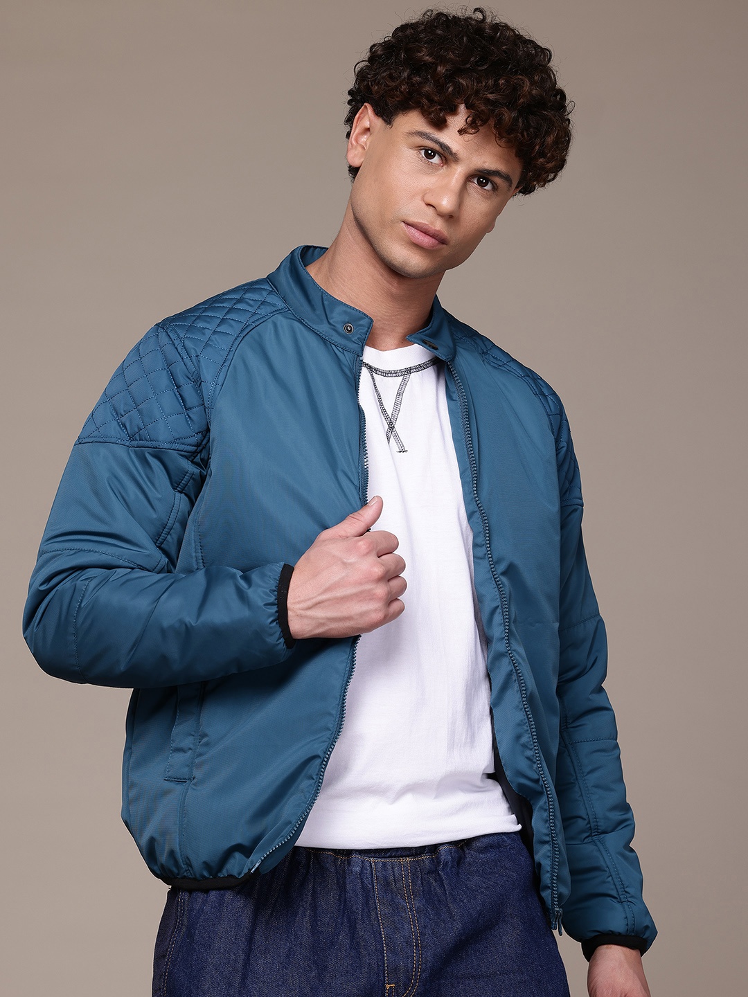 

The Roadster Lifestyle Co. Mock Collar Padded Jacket, Blue