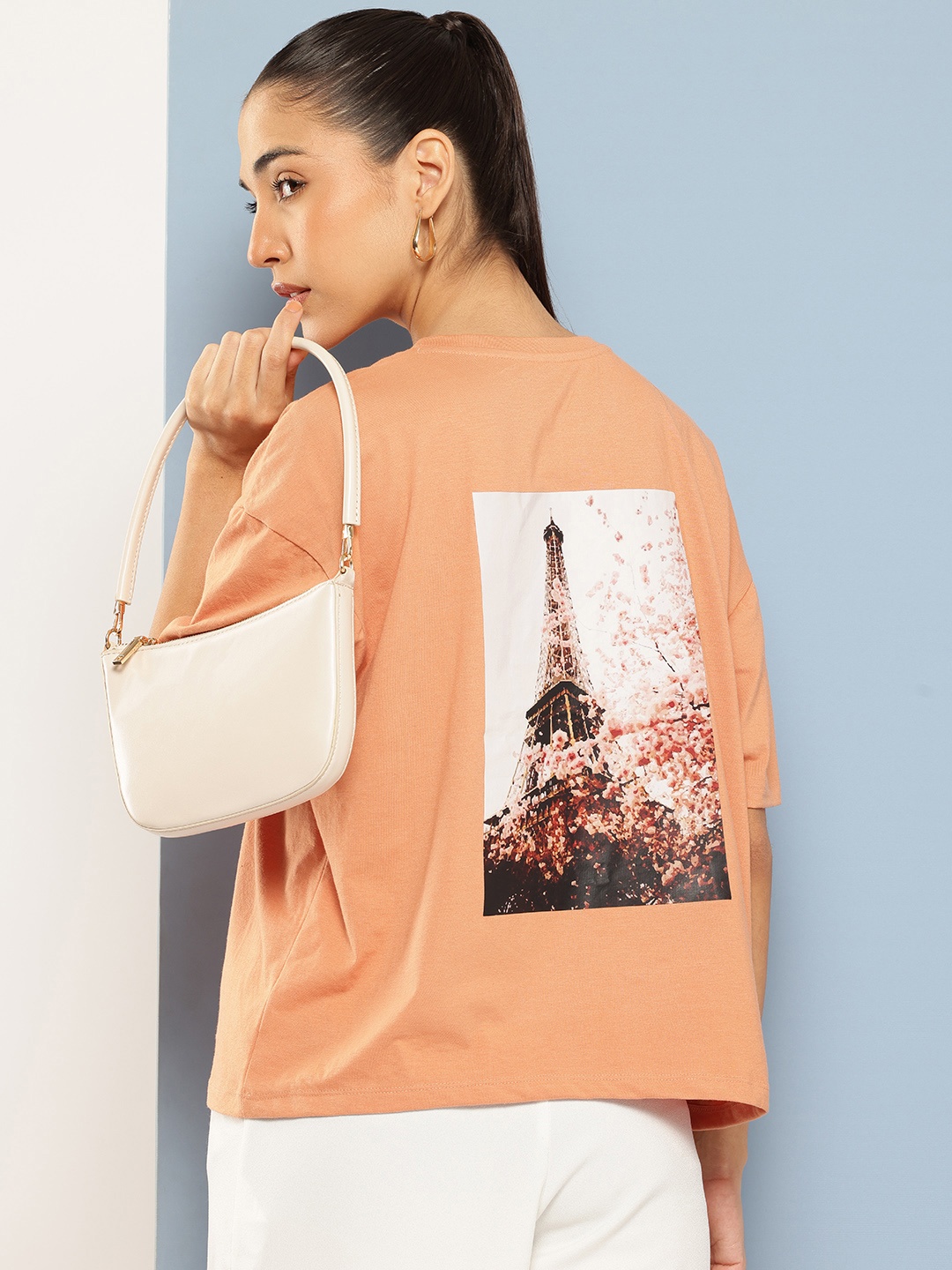 

Chemistry Printed Drop-Shoulder Sleeves T-shirt, Peach