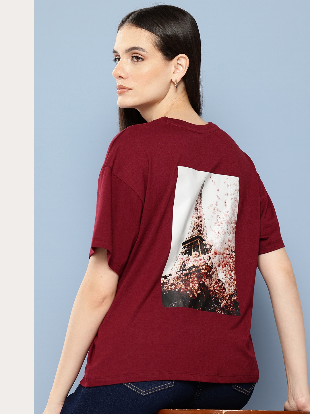 

Chemistry Printed Drop-Shoulder Sleeves T-shirt, Maroon