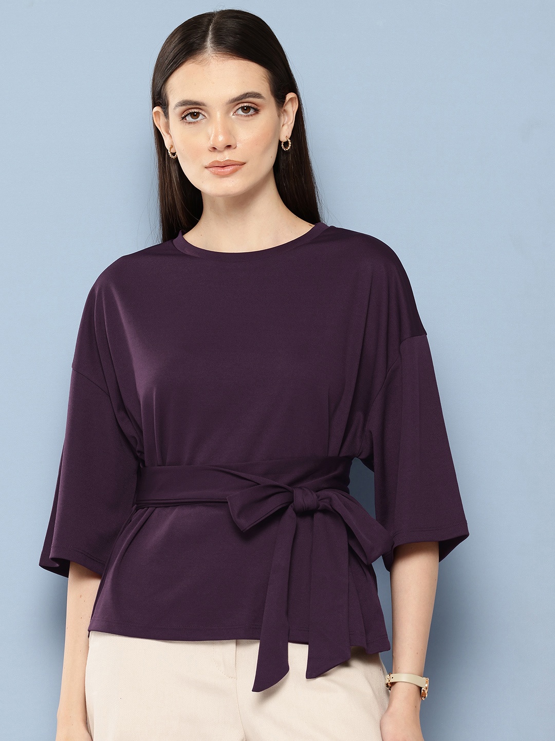 

Chemistry Waist Tie-Up Regular Top, Purple