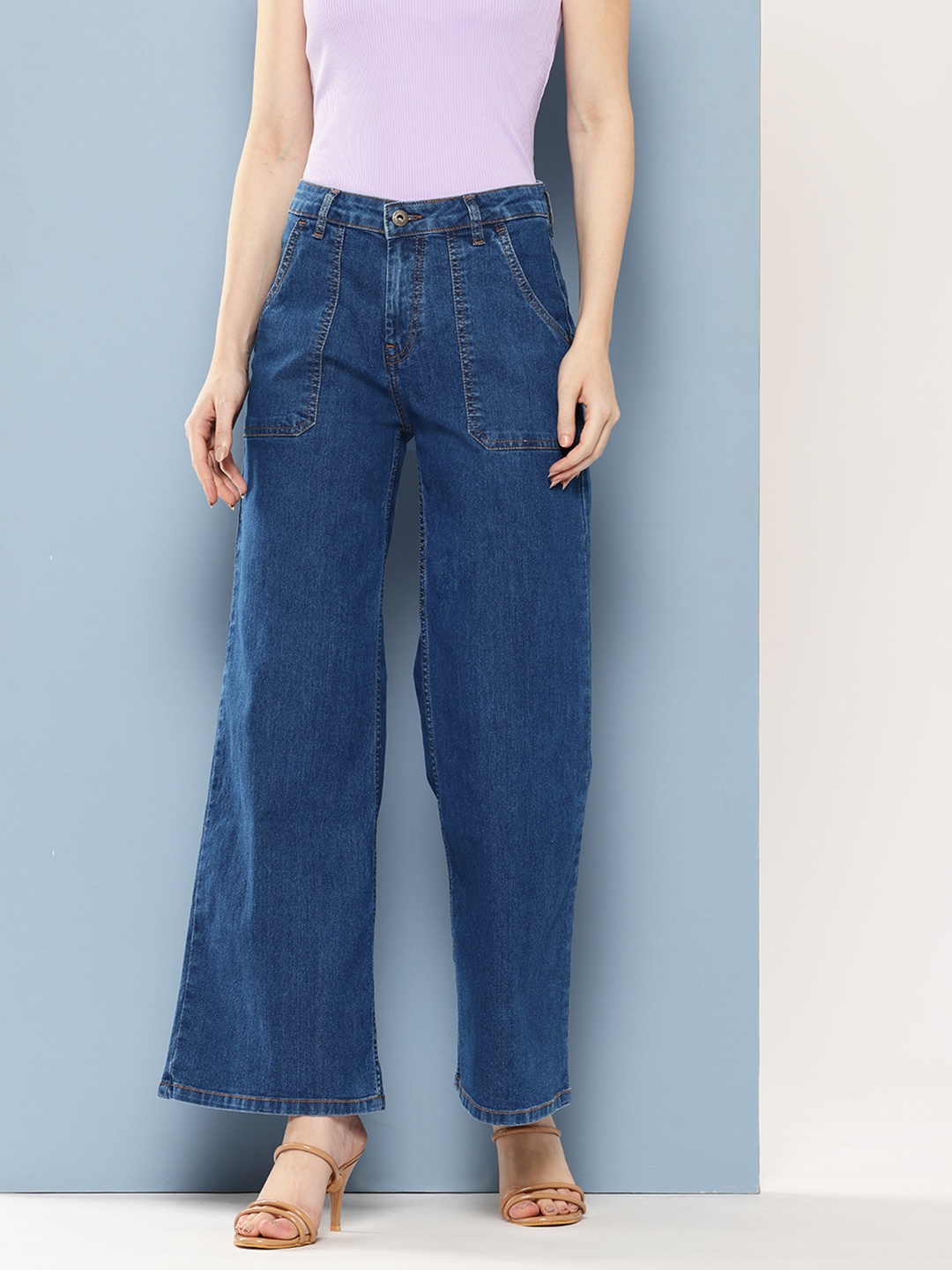 

Chemistry Women Wide Leg High-Rise Stretchable Jeans, Navy blue