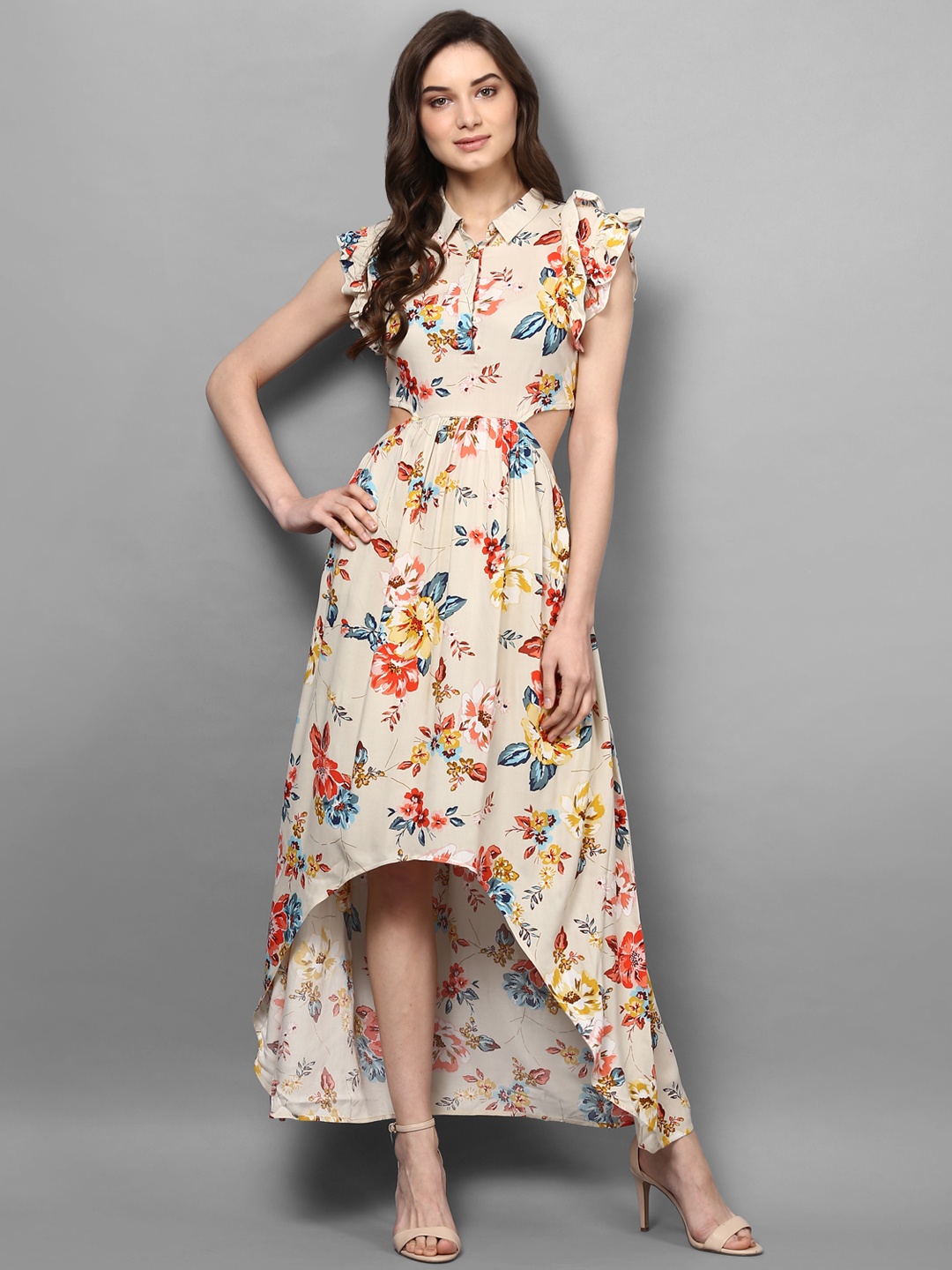 

STREET 9 Women Off-White & Orange Printed Maxi Dress