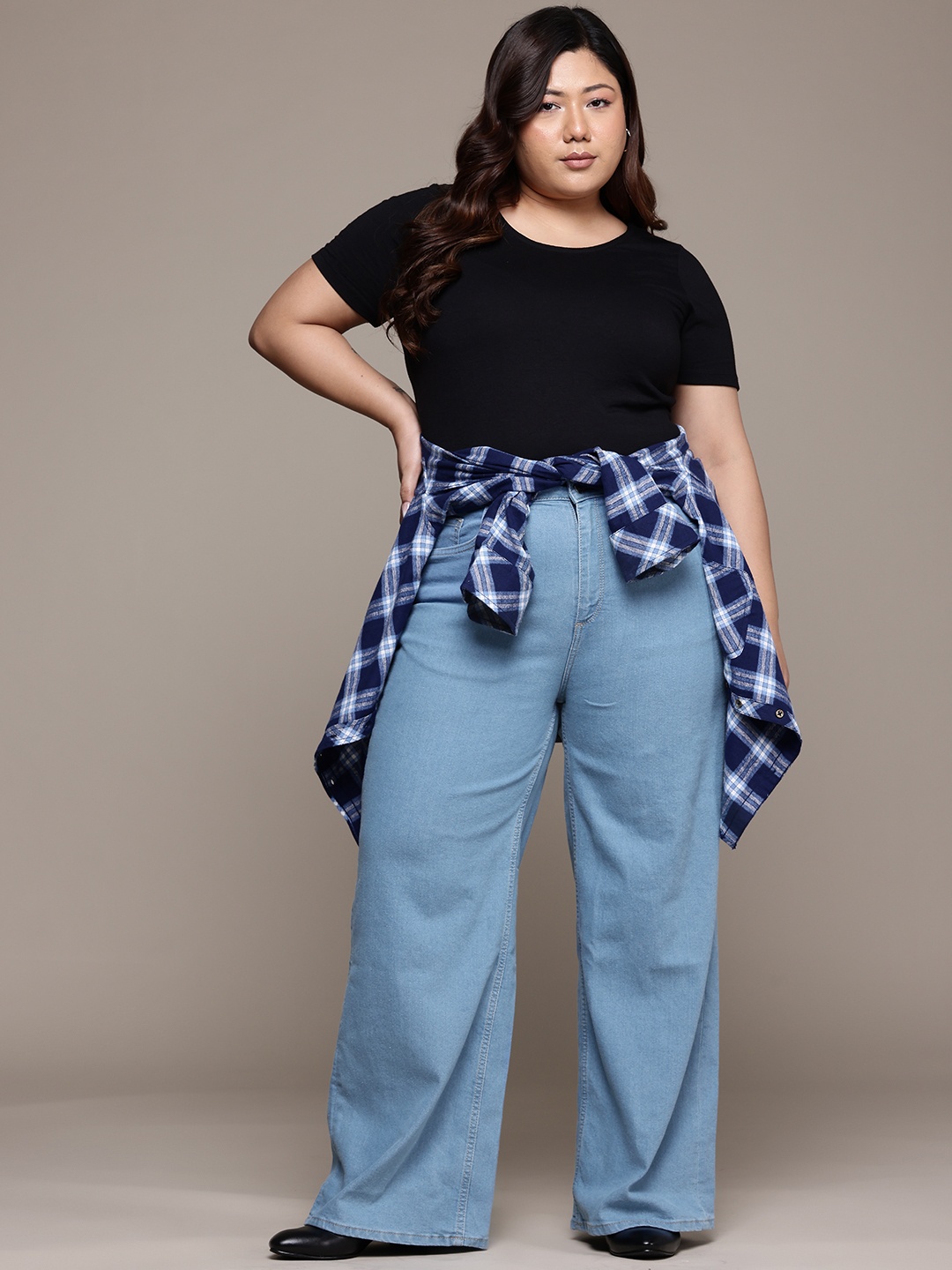 

The Roadster Lifestyle Co. Women Plus Size Wide Leg High-Rise Stretchable Jeans, Blue