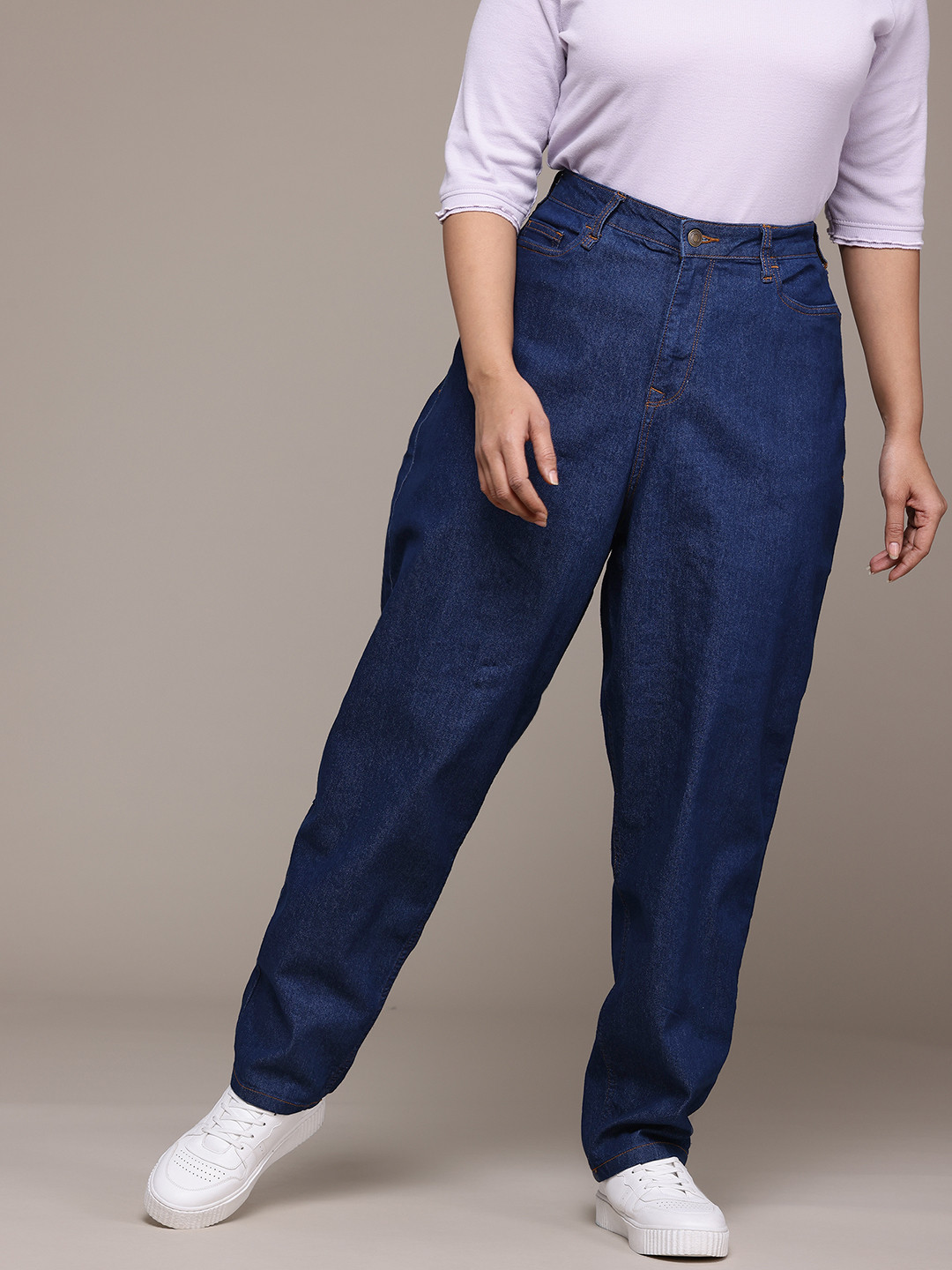 

The Roadster Lifestyle Co. Women Plus Size High-Rise Slouchy Fit Jeans, Navy blue