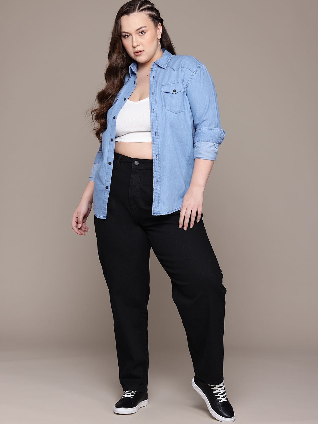 

The Roadster Lifestyle Co. Women Plus-Size High-Rise Stretchable Baggy Jeans, Black
