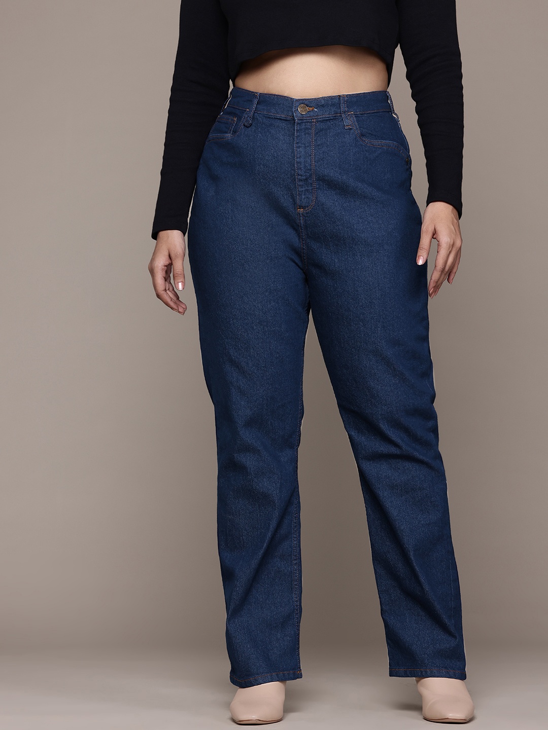 

The Roadster Lifestyle Co. Women Plus Size Straight Fit High-Rise Jeans, Navy blue