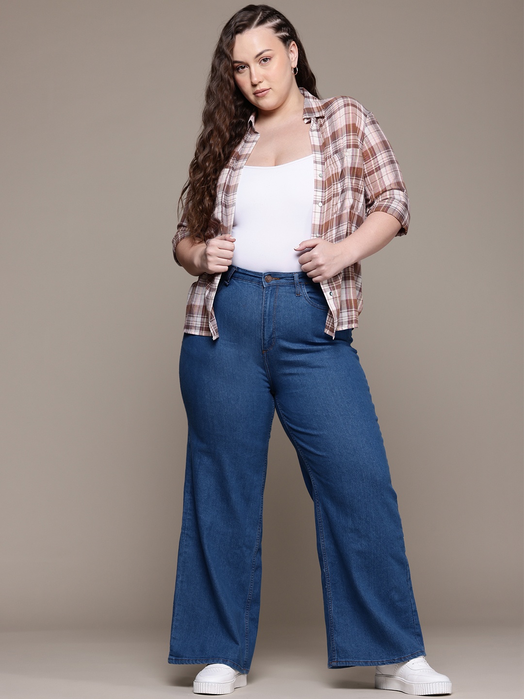 

The Roadster Lifestyle Co. Plus Size Women High-Rise Wide Leg Stretchable Jeans, Blue