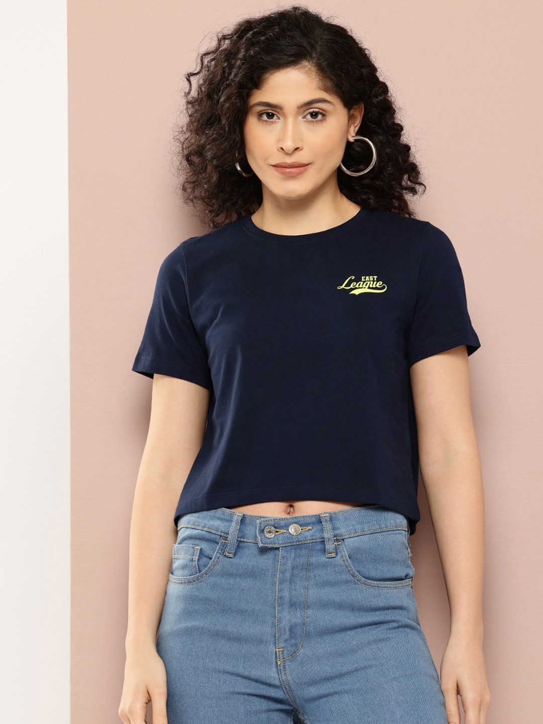 

Harvard Women Typography Printed Pure Cotton Crop T-shirt, Navy blue