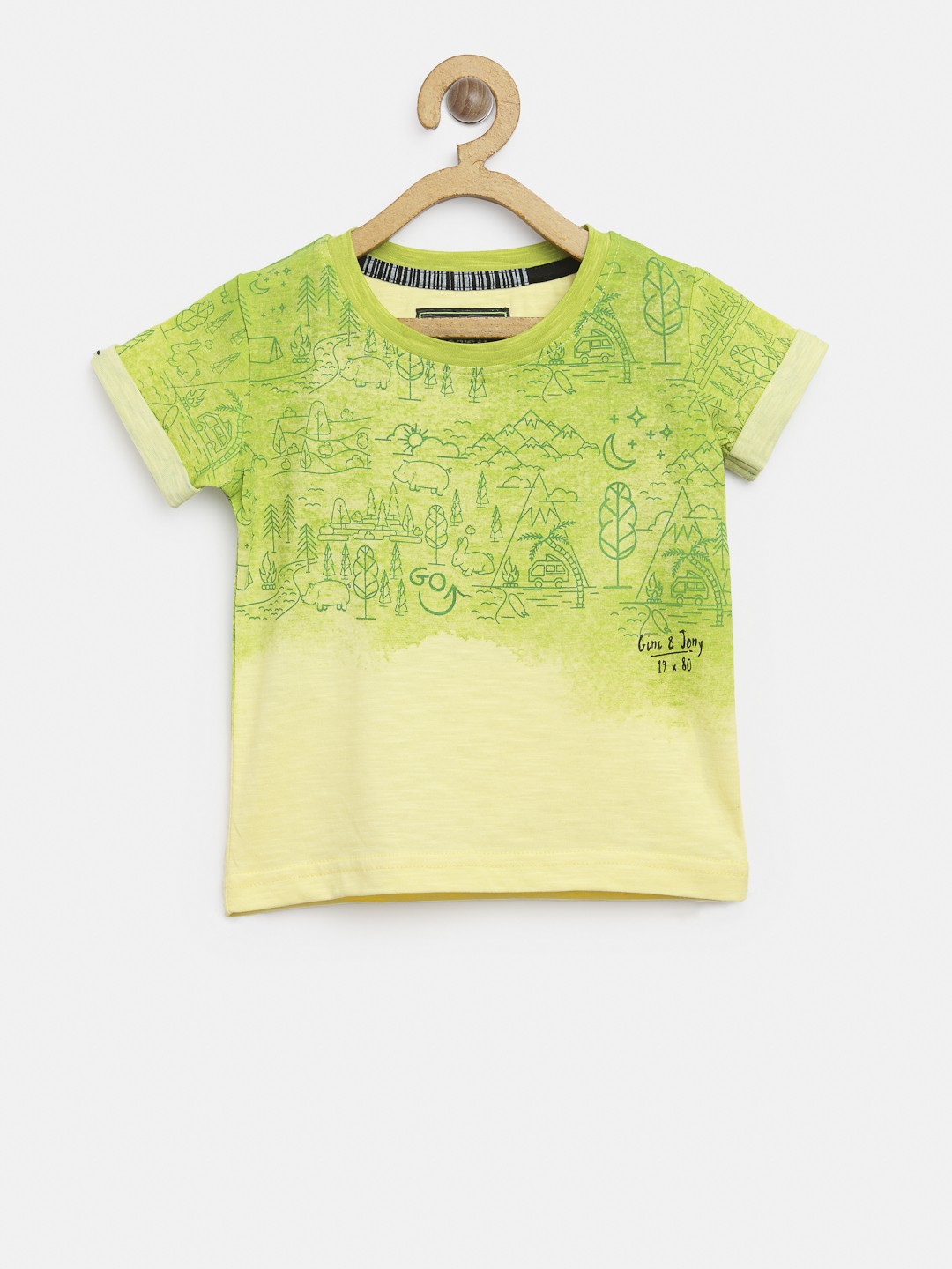

Gini and Jony Boys Green & Yellow Printed Round Neck T-shirt