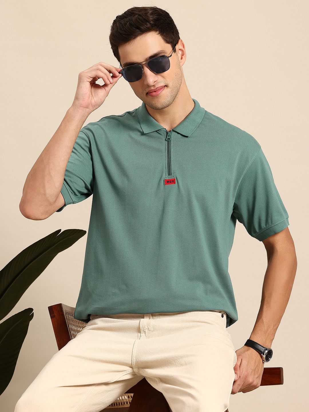 

Mast & Harbour Polo Collar T-shirt, Green