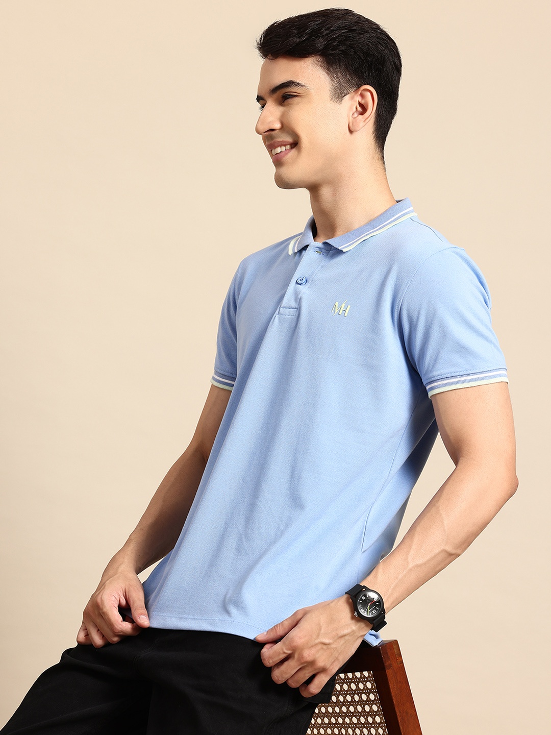 

Mast & Harbour Men Polo Collar T-shirt, Blue