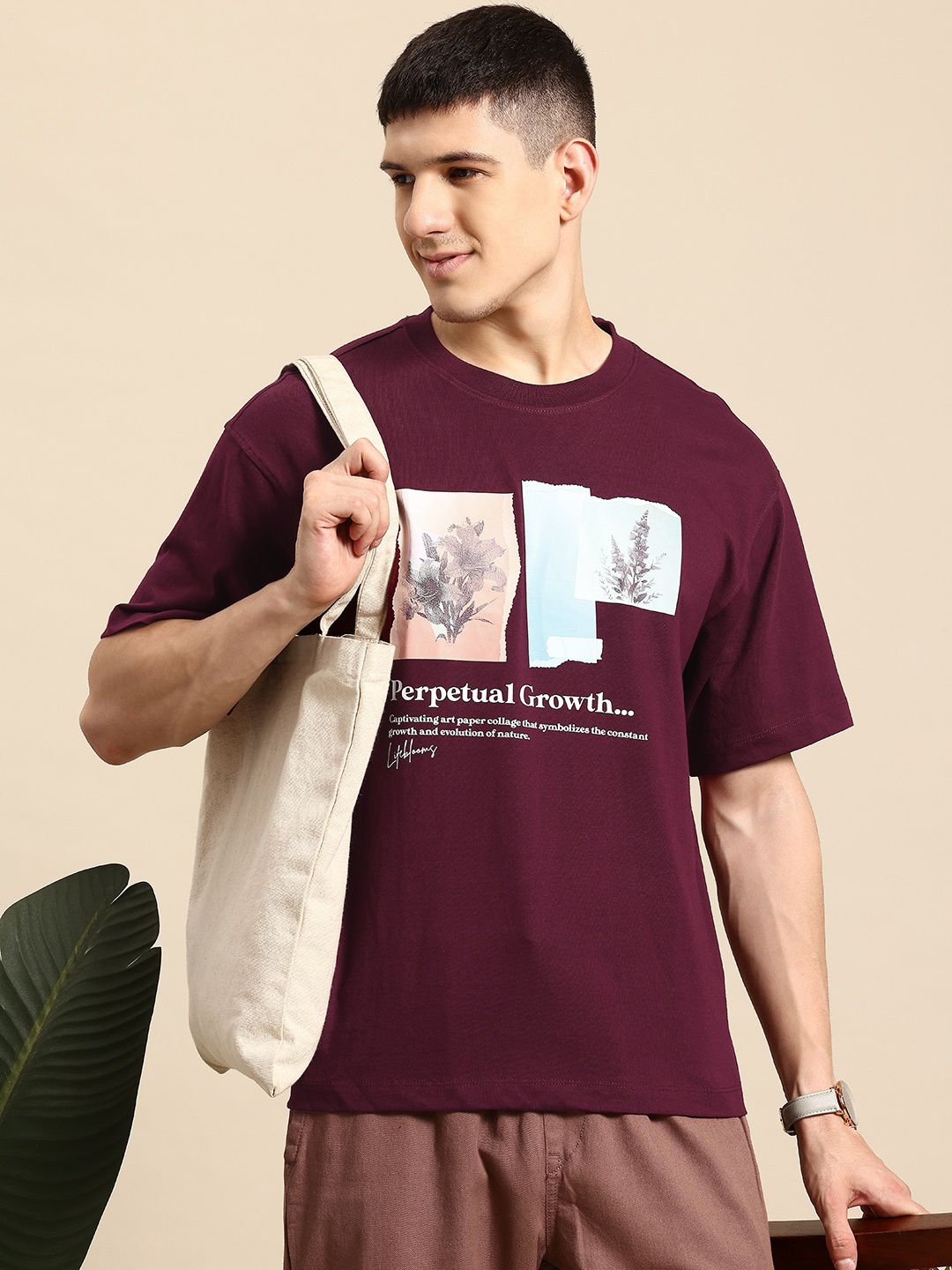 

Mast & Harbour Men Graphic Printed Drop-Shoulder Sleeves T-shirt, Burgundy