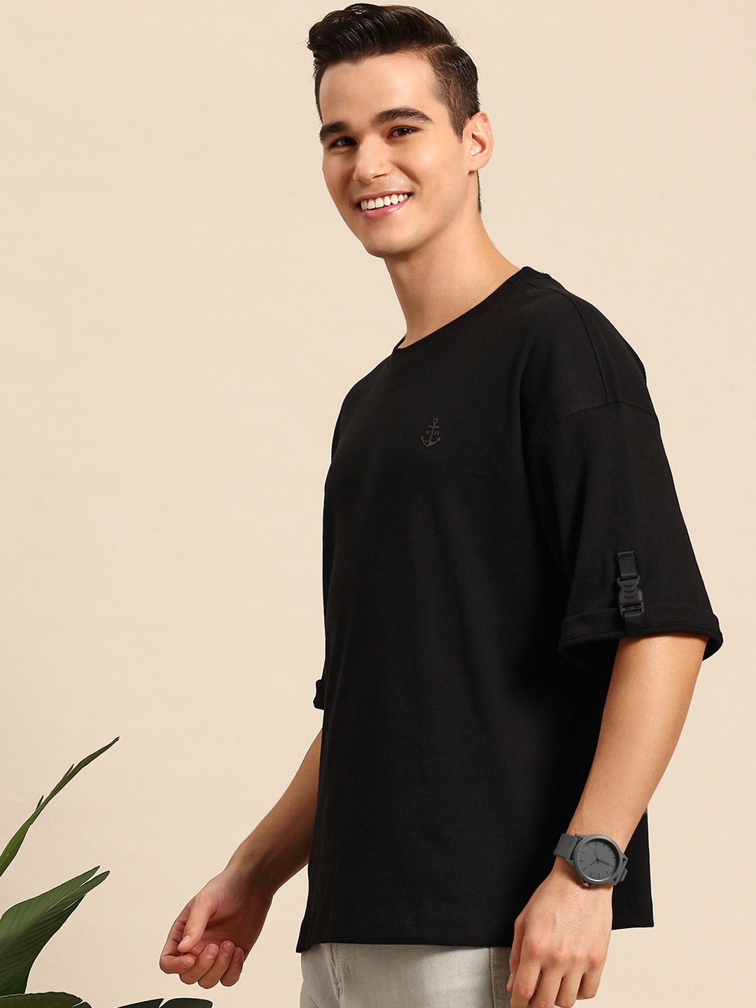 

Mast & Harbour Ribbed Drop-Shoulder Sleeves T-shirt, Black