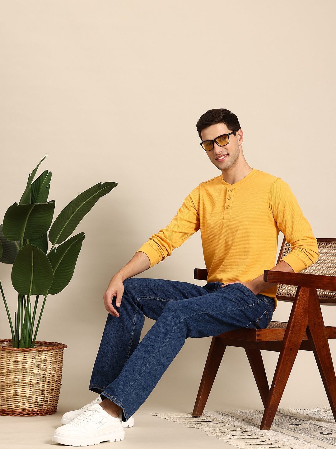 

Mast & Harbour Henley Neck T-shirt, Yellow