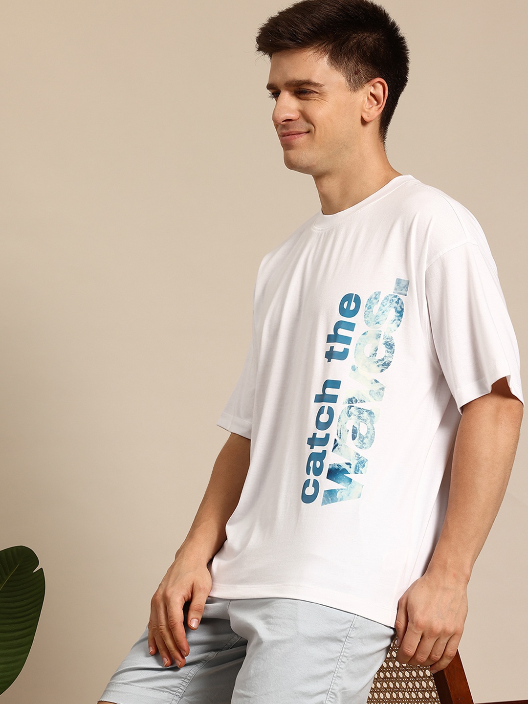 

Mast & Harbour Typography Printed Drop-Shoulder Sleeves T-shirt, White