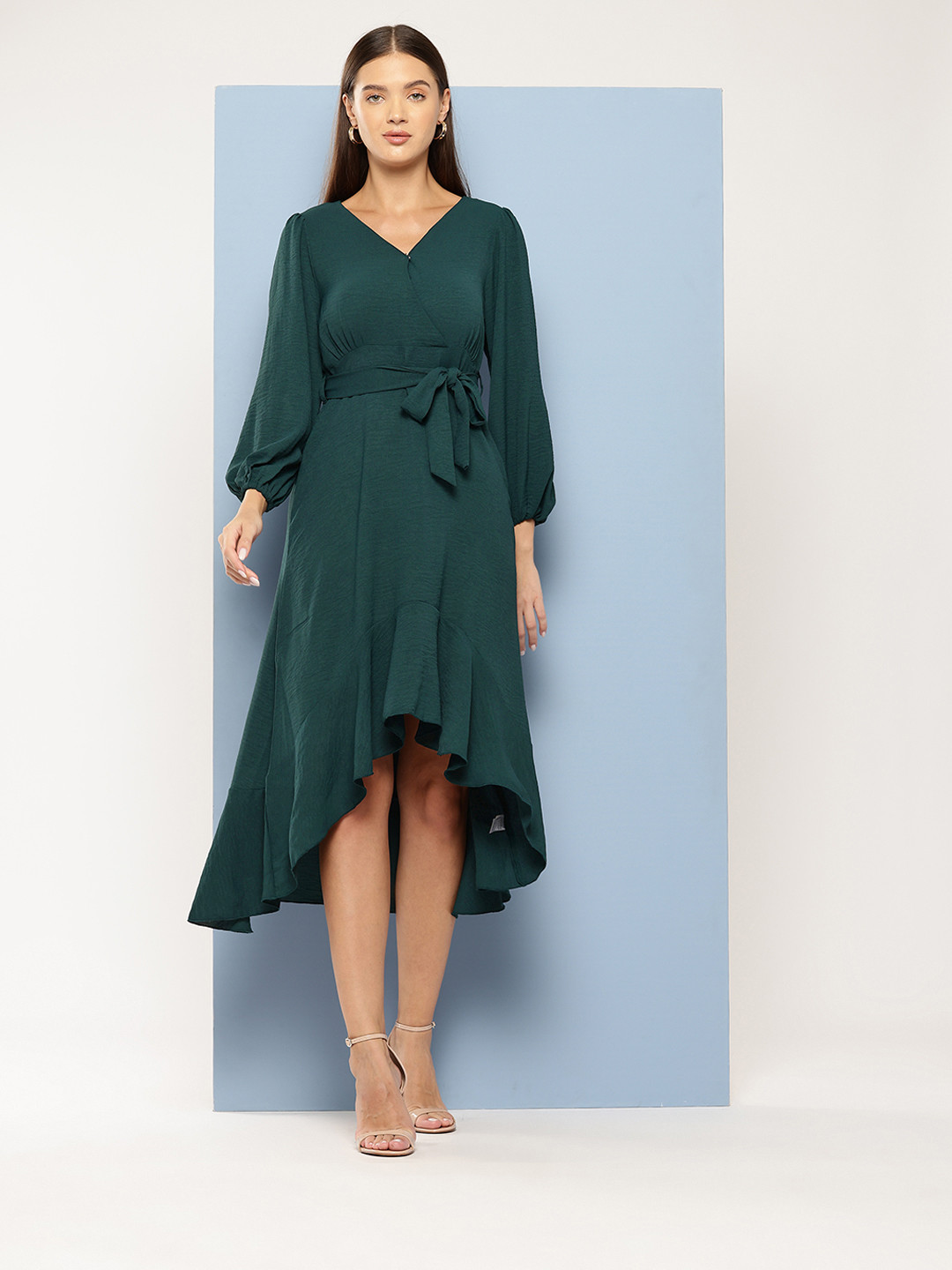 

Chemistry Puff Sleeve A-Line Midi Dress, Green