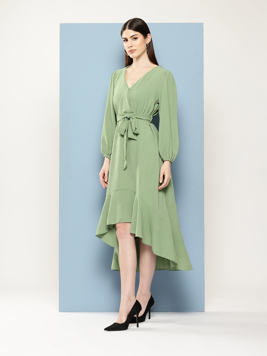 

Chemistry Crinkled Effect Ruffled Midi Dress, Green