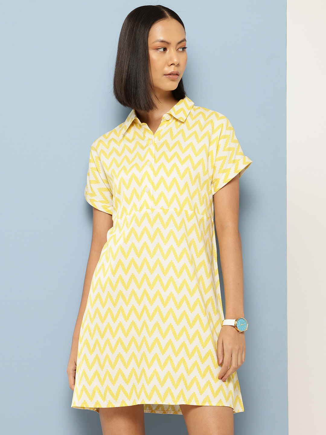 

Chemistry Geometric Print A-Line Dress, Yellow