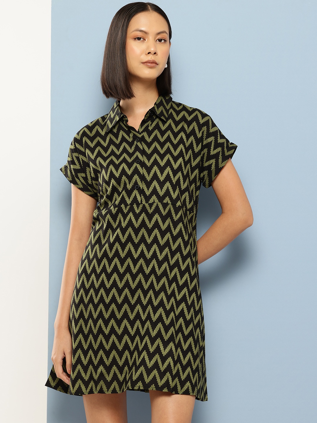 

Chemistry Geometric Print A-Line Dress, Black