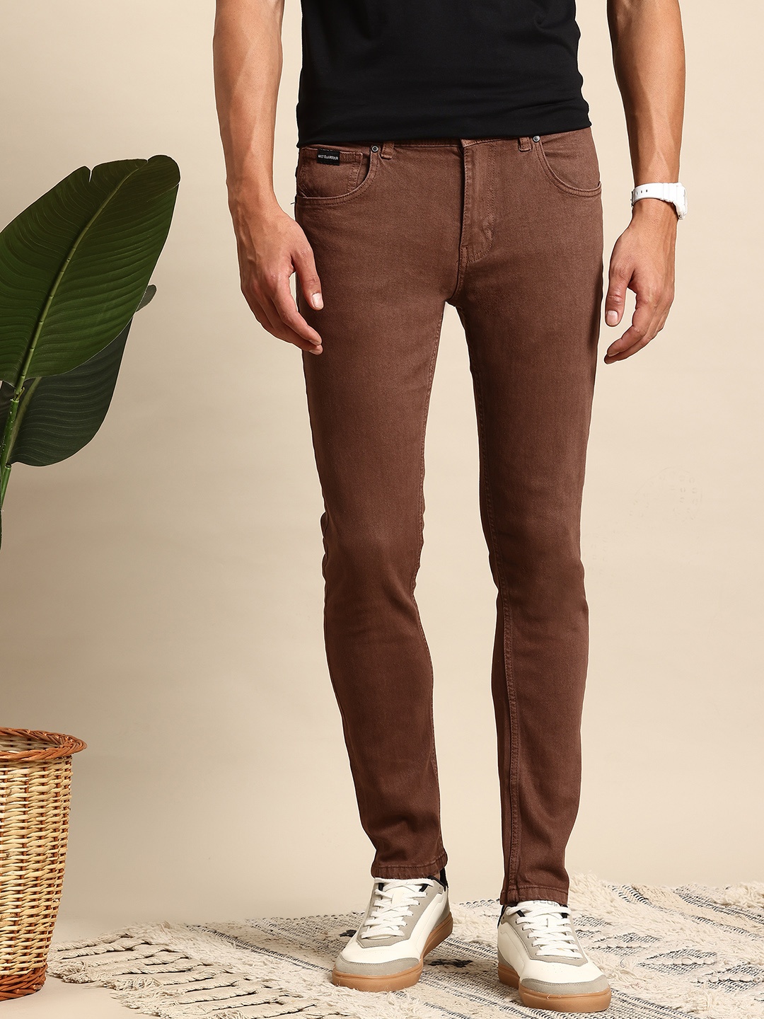 

Mast & Harbour Men Skinny Fit Stretchable Jeans, Brown