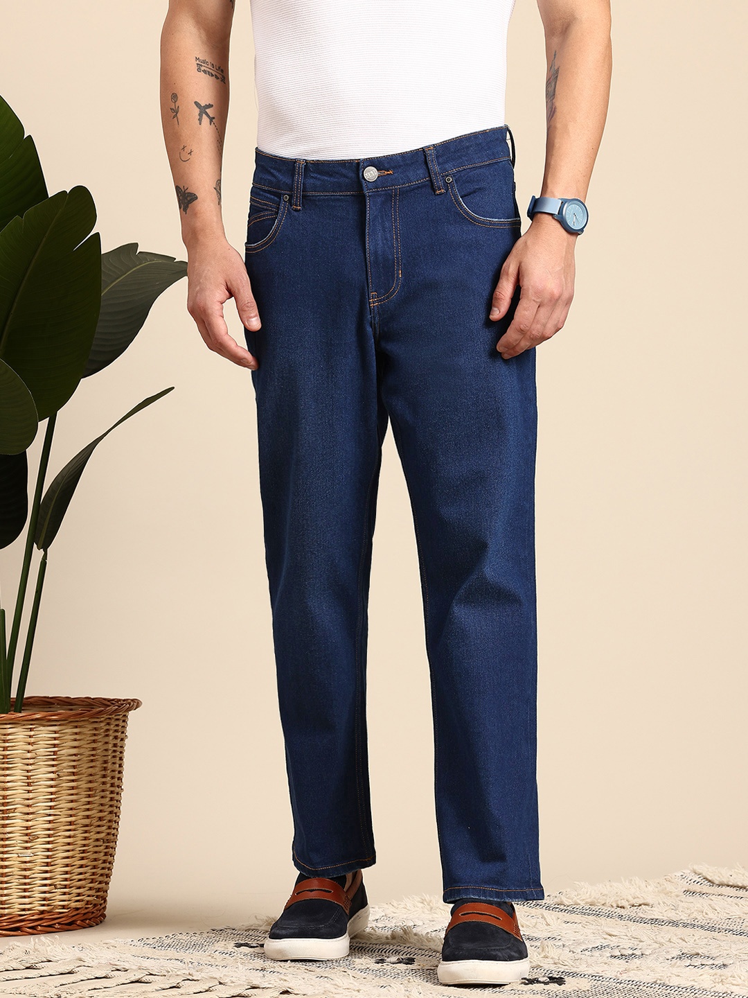 

Mast & Harbour Men Slim Fit Light Fade Stretchable Jeans, Blue