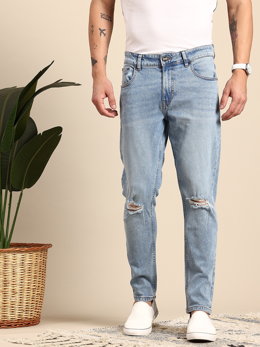 

Mast & Harbour Men Slim Fit Ripped Jeans, Blue