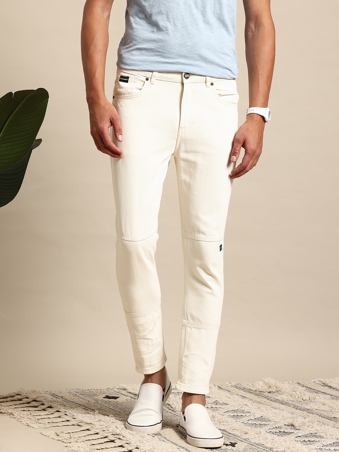 

Mast & Harbour Men Relaxed Fit Pure Cotton Jeans, Off white