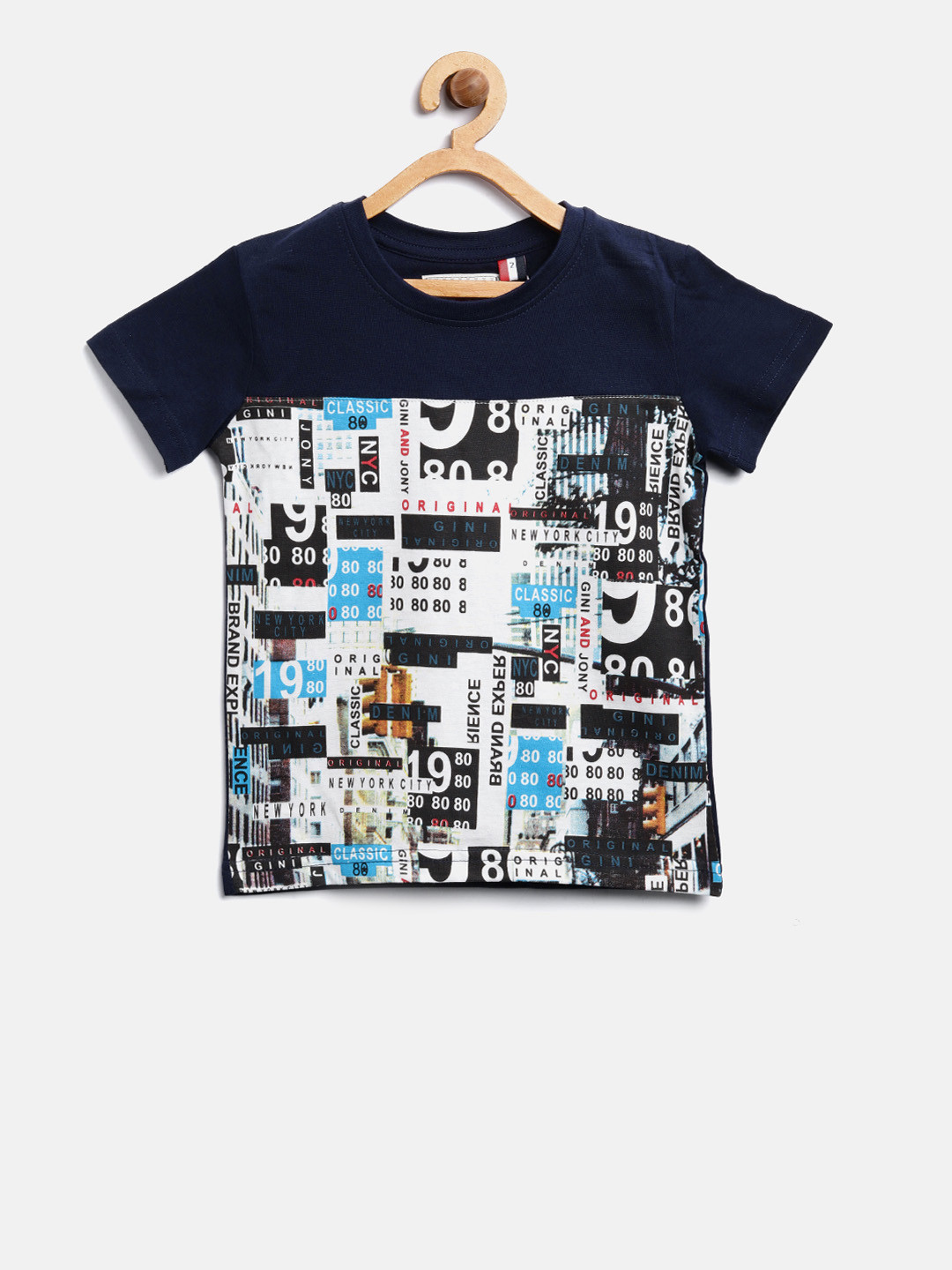 

Gini and Jony Boys Navy Blue & White Printed Round Neck T-shirt