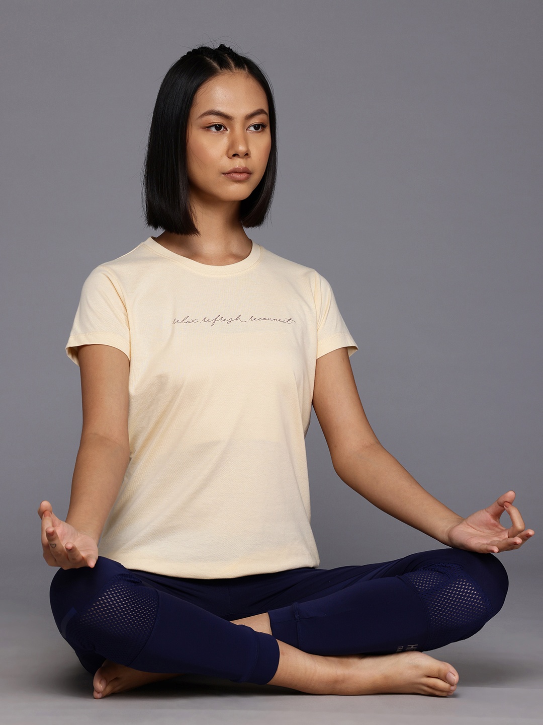 

HRX by Hrithik Roshan Typography Printed Yoga T-shirt, Cream