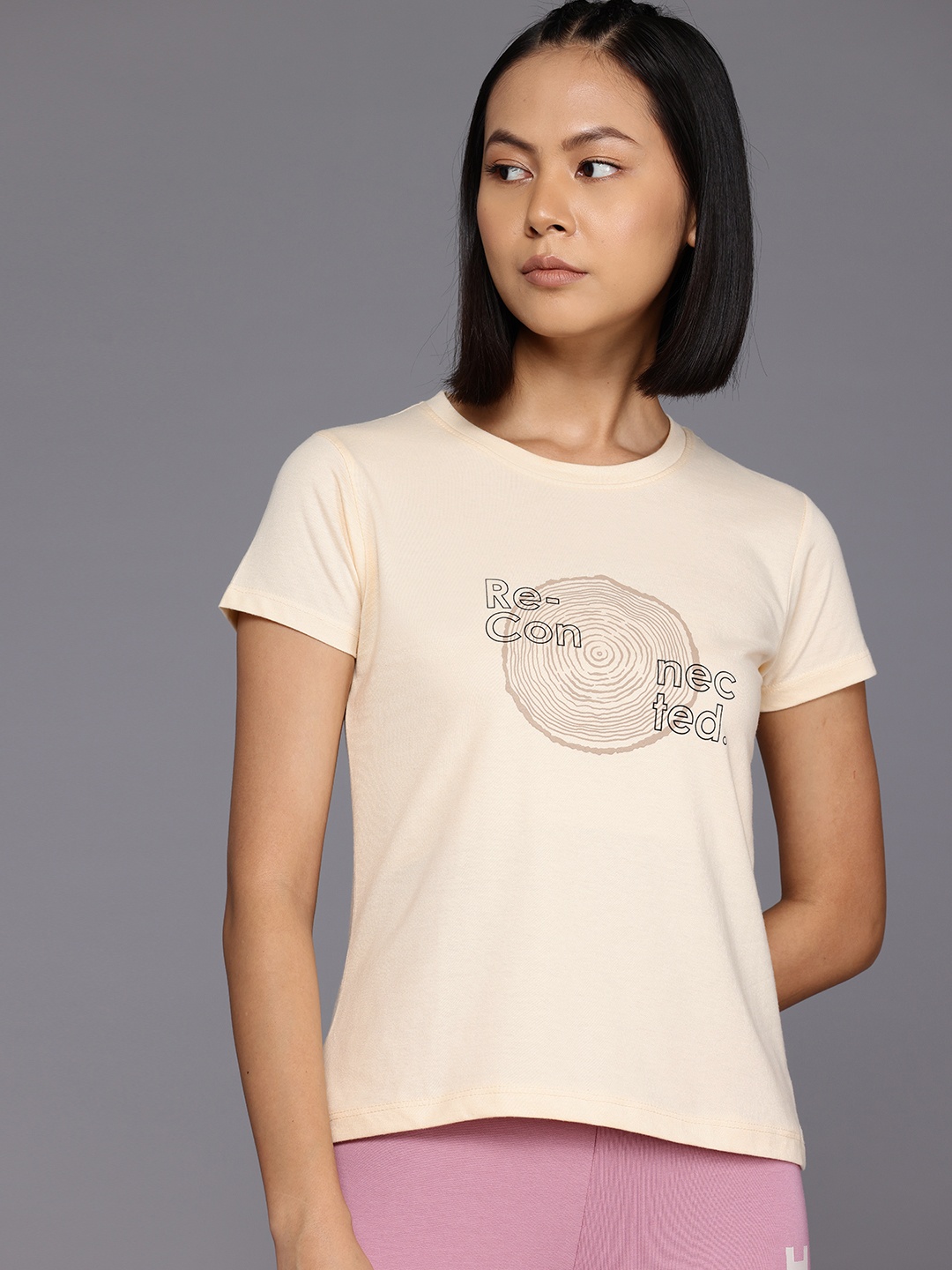 

HRX by Hrithik Roshan Typography Printed Yoga T-shirt, Cream