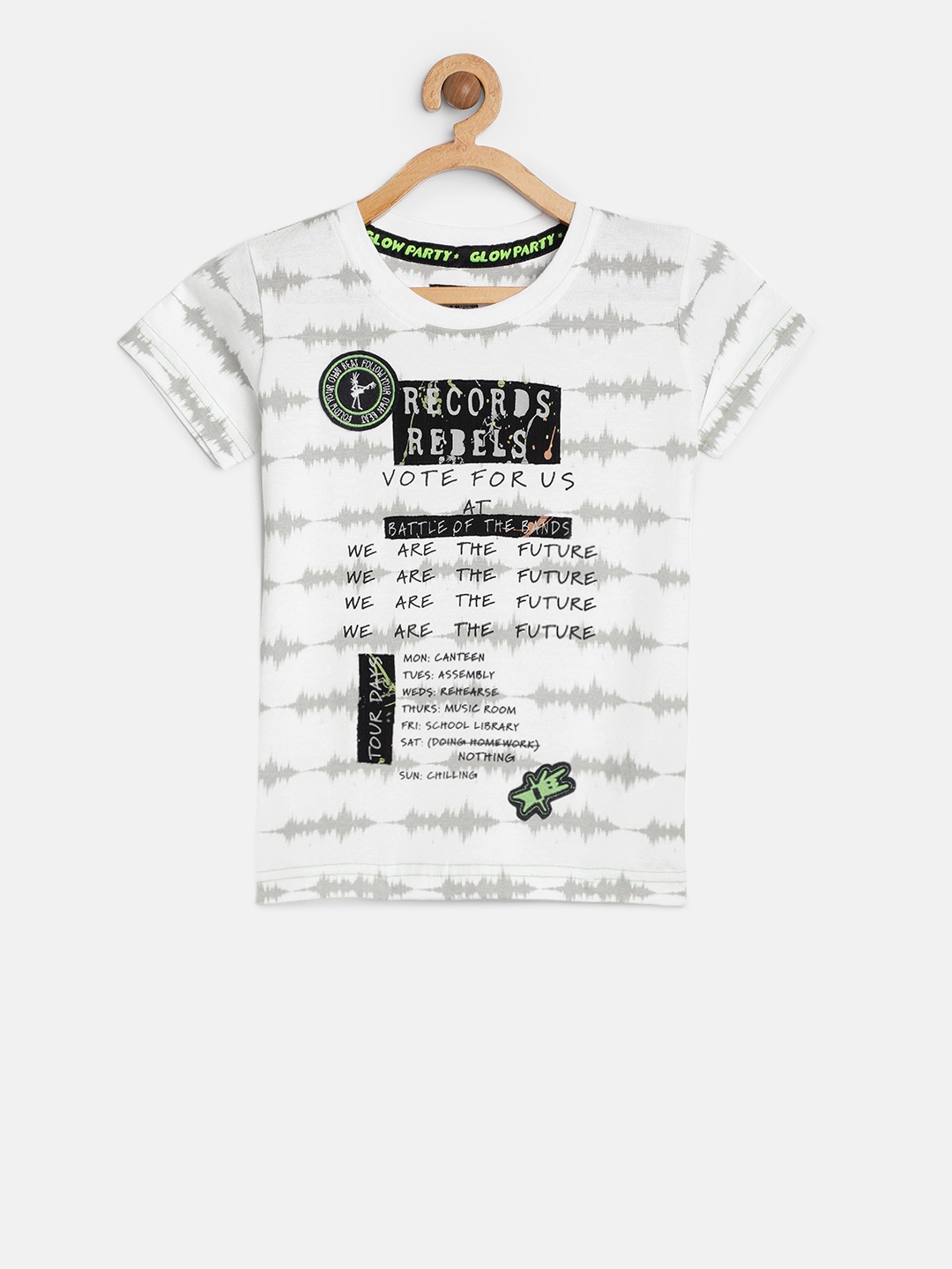 

Gini and Jony Boys White Grey Printed Round Neck Pure Cotton T-shirt