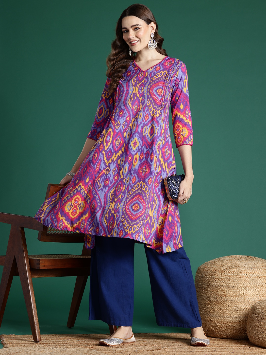 

Sangria Ethnic Motifs Print Pure Cotton Kurta, Purple