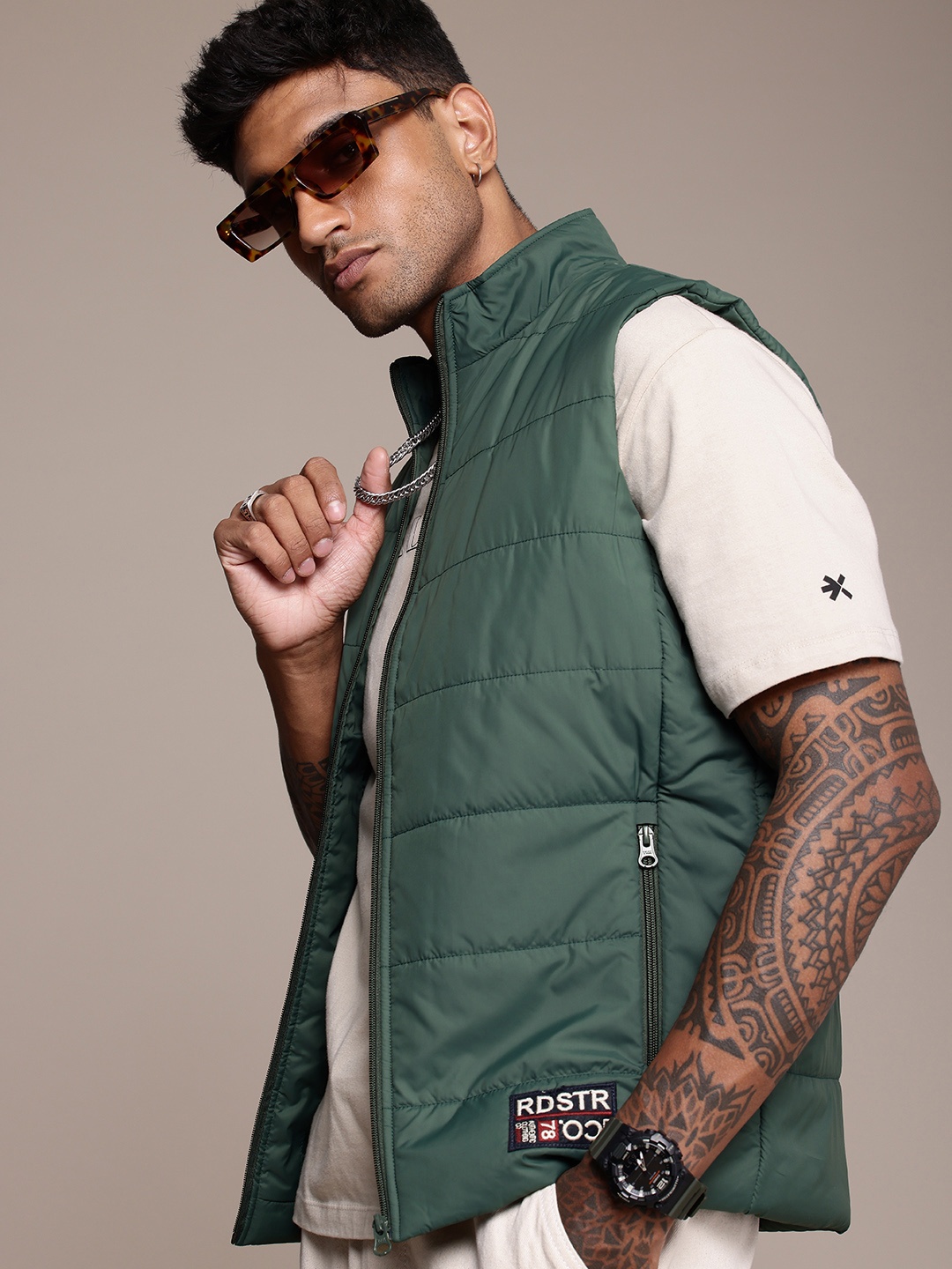 

The Roadster Life Co. Mock Collar Padded Jacket, Green
