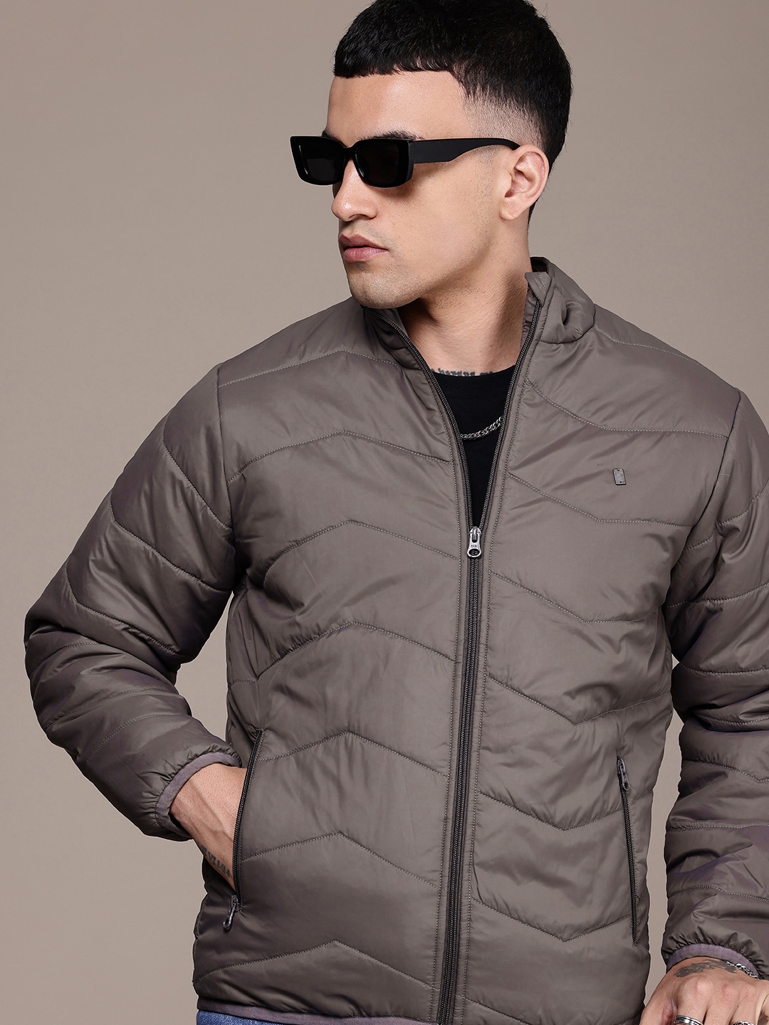 

The Roadster Life Co. Mock Collar Padded Jacket, Grey