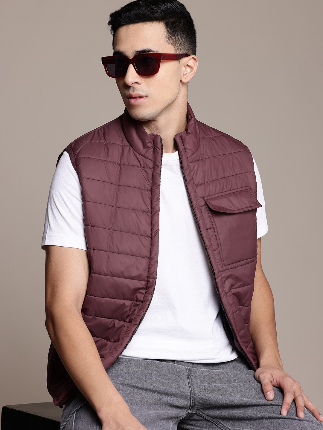 

The Roadster Life Co. Mock Collar Padded Jacket, Burgundy