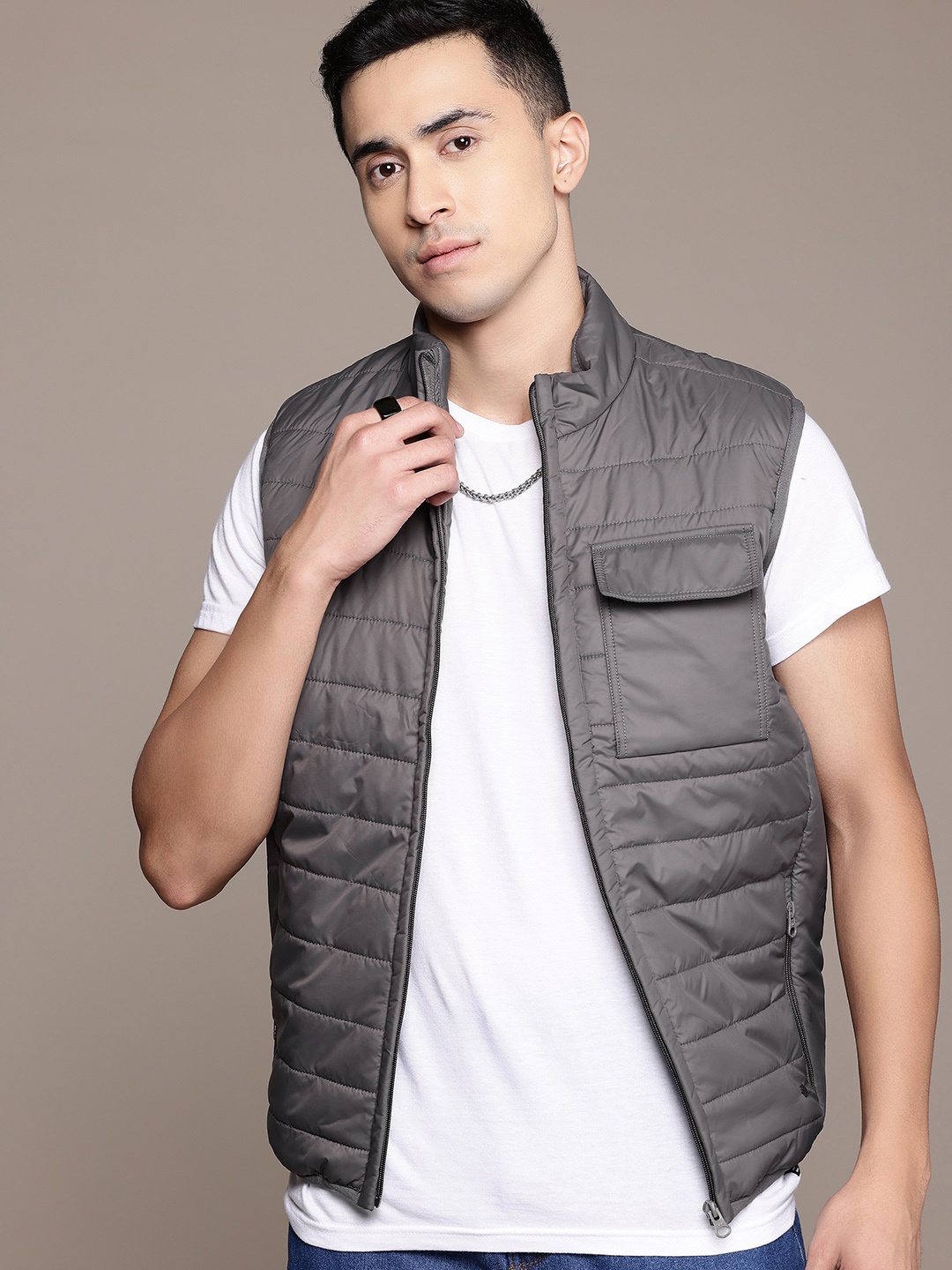 

The Roadster Life Co. Mock Collar Padded Jacket, Charcoal