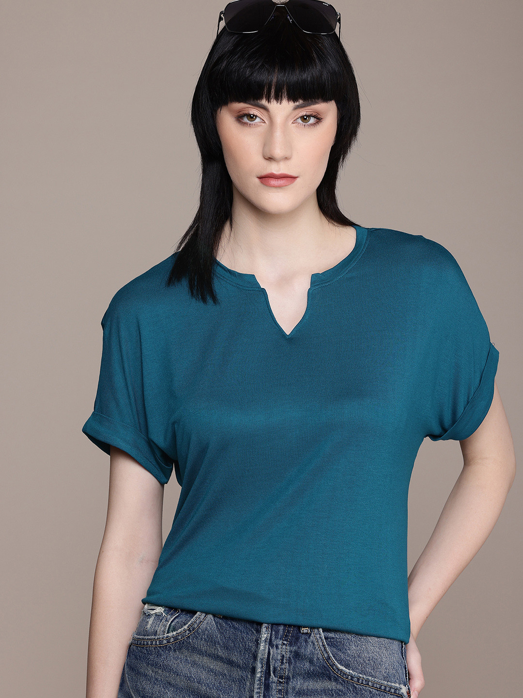 

The Roadster Life Co. Extended Sleeves Casual Top, Teal