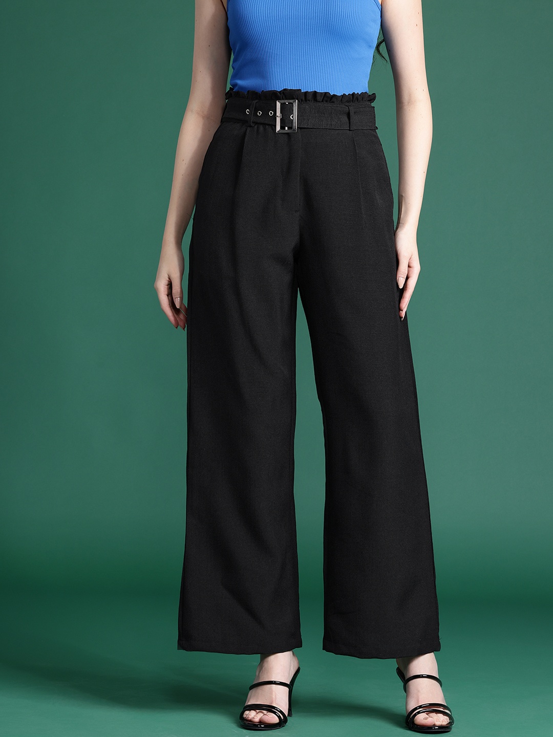 

DressBerry Bizwear Women Pleated Trousers with Belt, Black