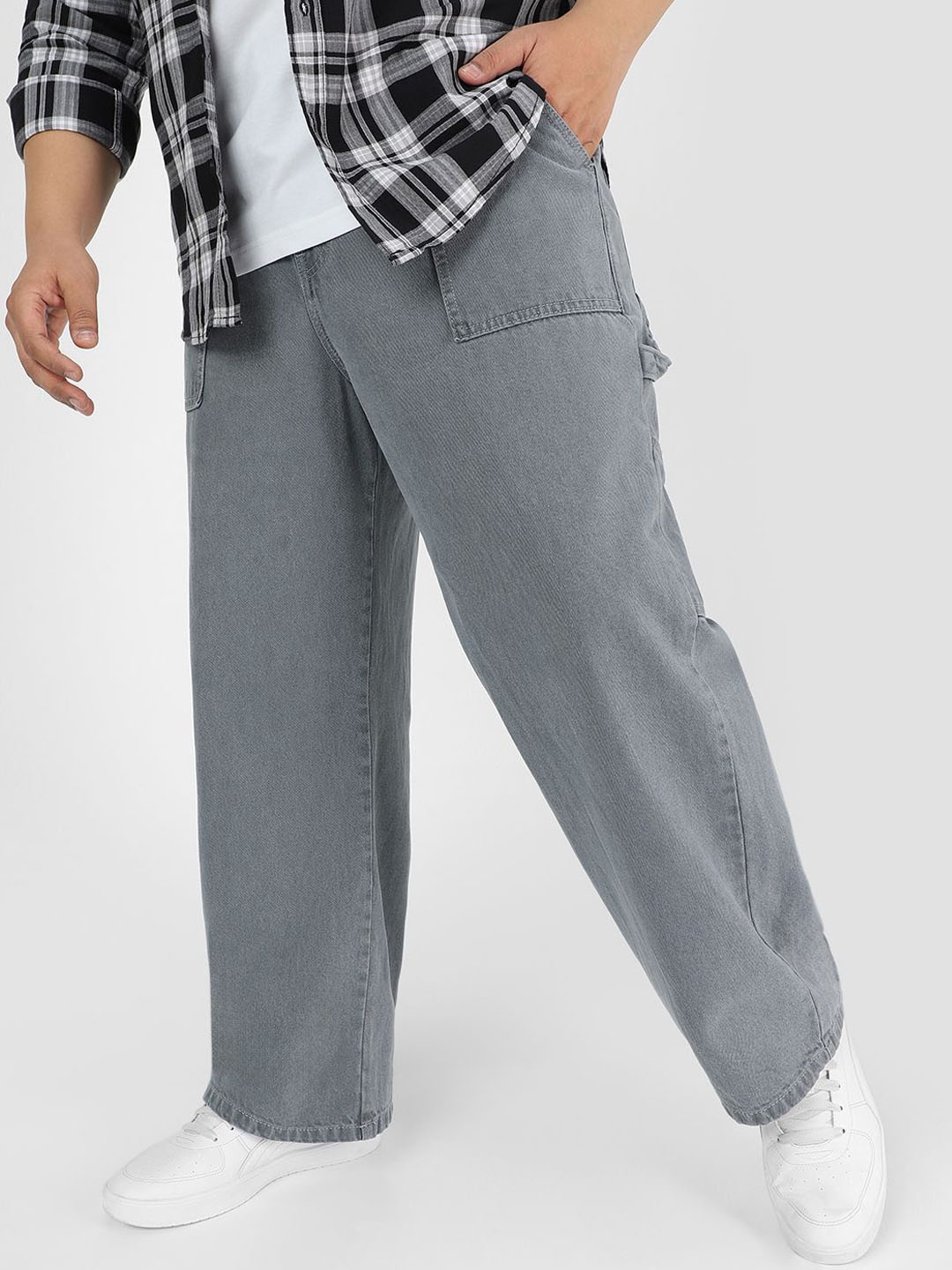 

Urbano Plus Loose Fit Cargo Carpenter Jeans, Grey