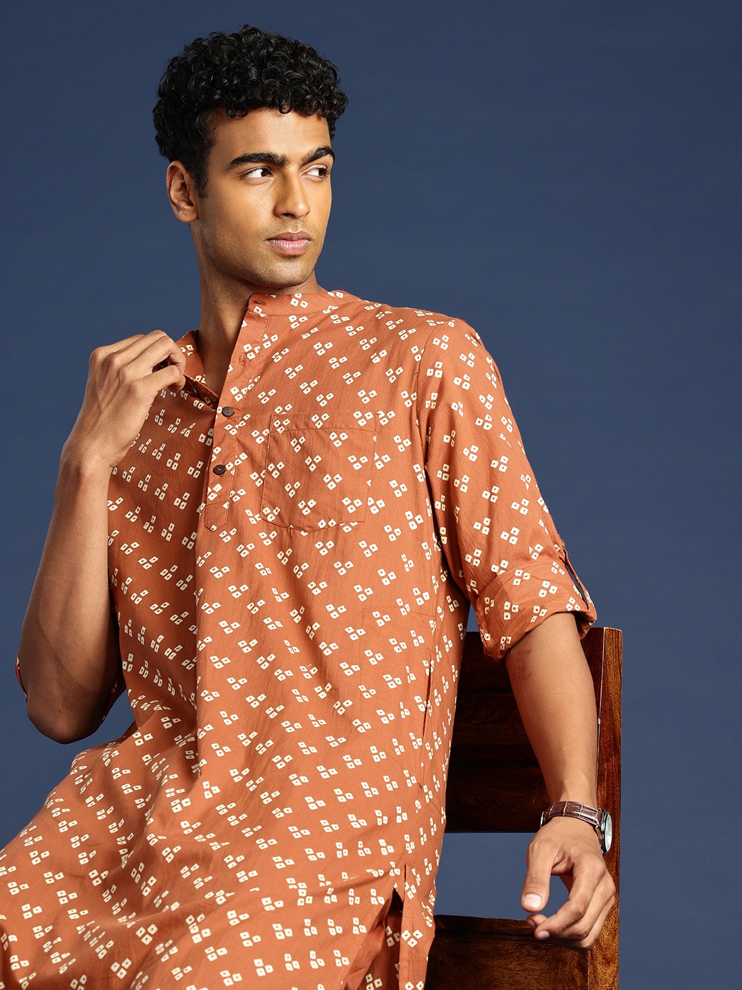 

Taavi Printed Regular Pure Cotton Bindu Kurta with Patiala, Rust