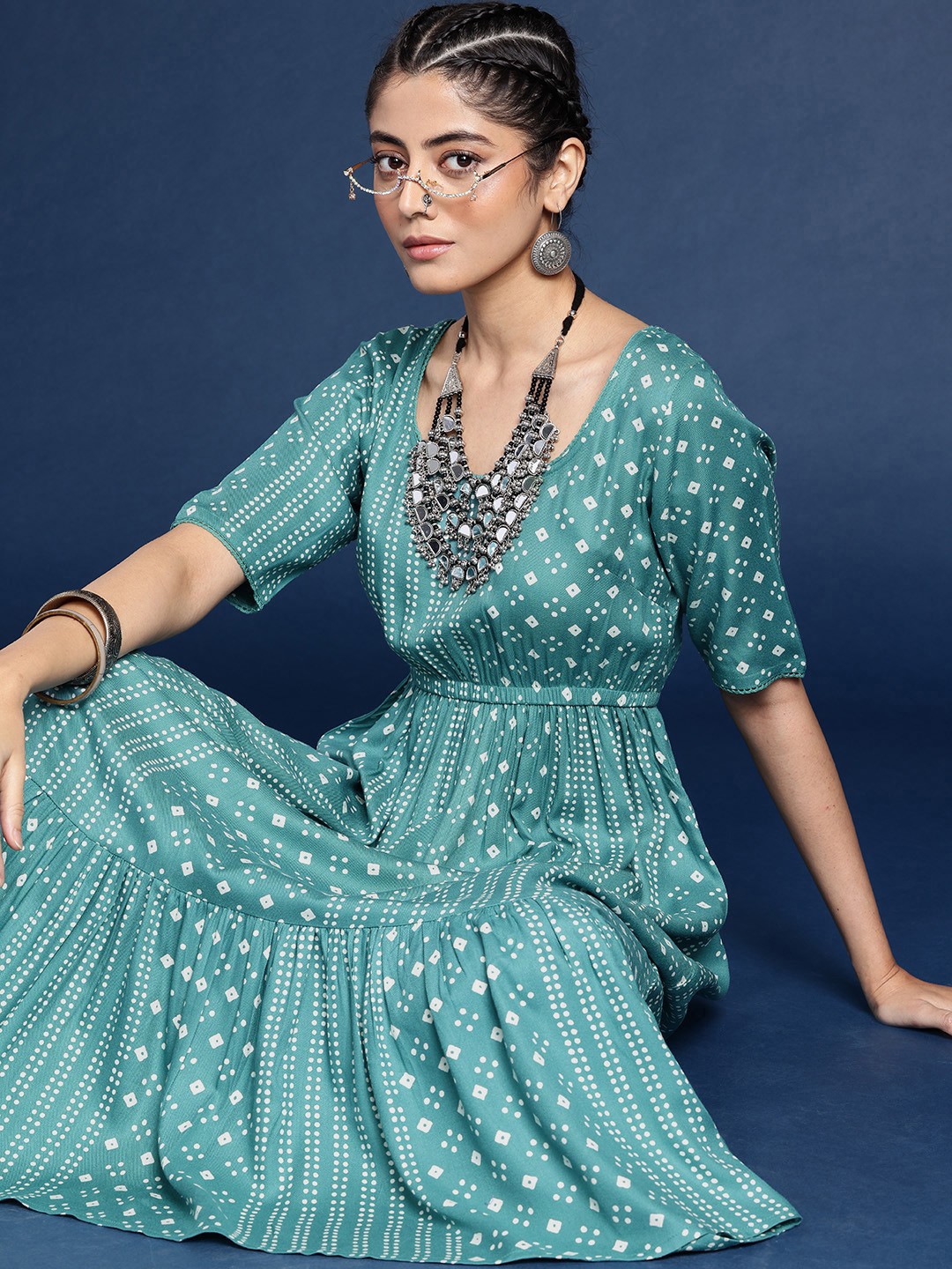 

Taavi Geometric Printed A-Line Bindu Kurta, Blue