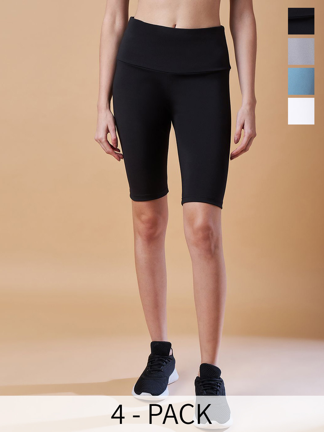 

COLOR CAPITAL Women Pack Of 4 Above Knee-Length Gym Tights, Black