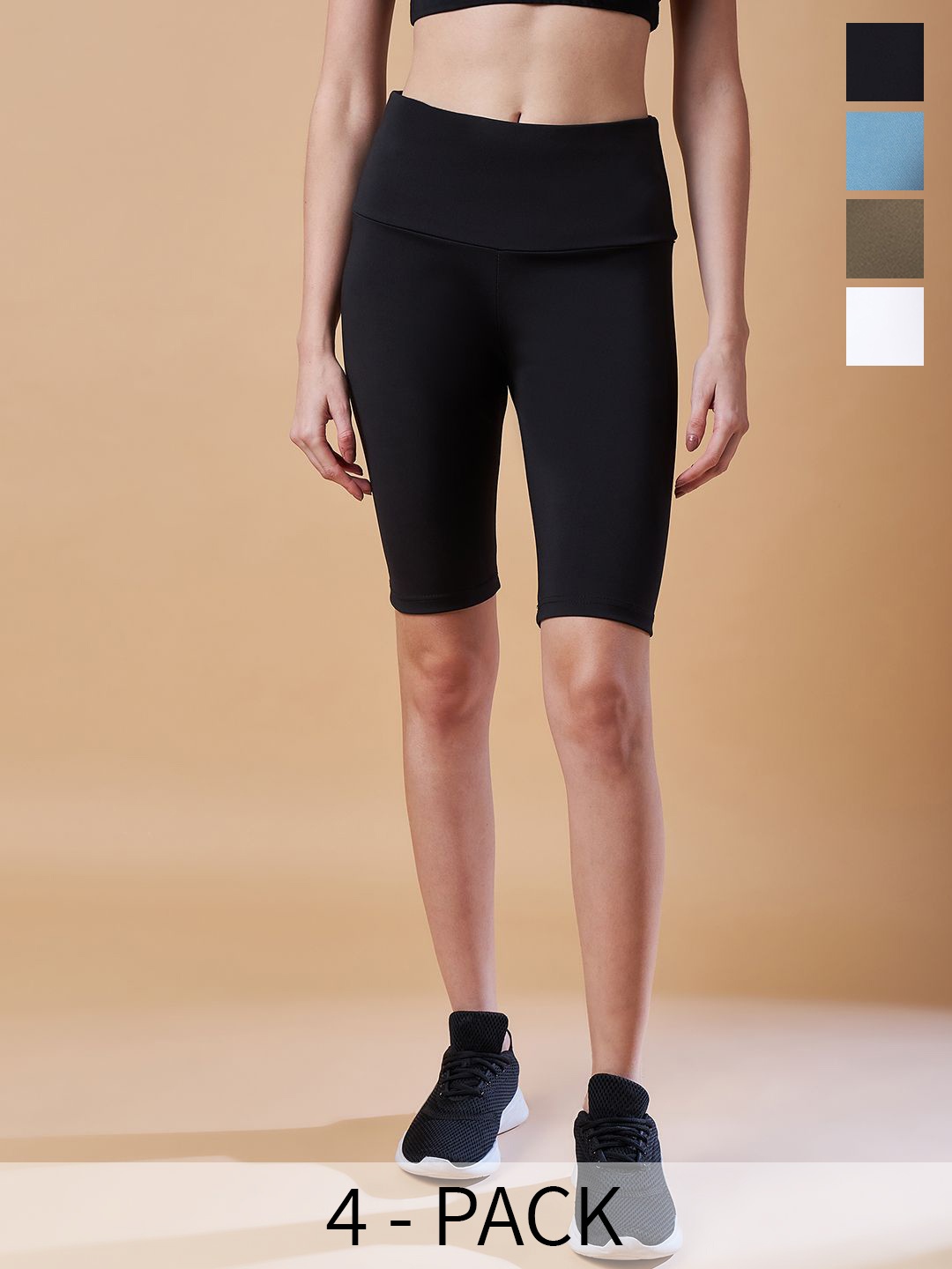 

COLOR CAPITAL Pack Of 4 High Rise Antimicrobial Sports Tights, Black