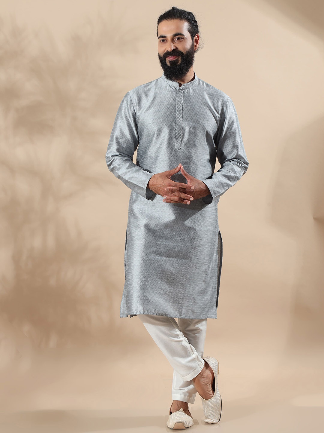 

FILORI Self Design Art Silk Festive Kurta, Grey