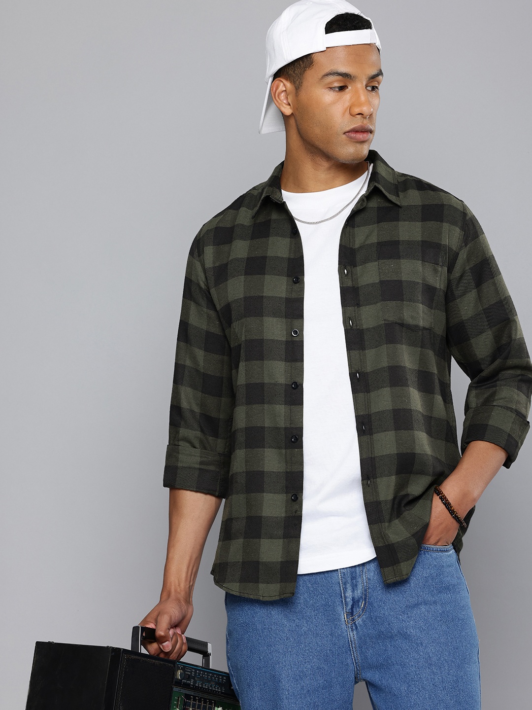 

R.Code by The Roadster Life Co. Checked Casual Shirt, Olive