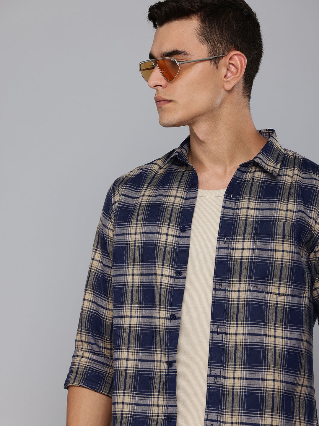 

R.Code by The Roadster Life Co. Opaque Checked Casual Shirt, Navy blue