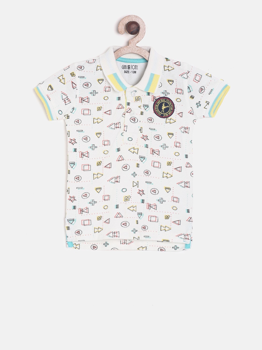 

Gini and Jony Boys White Printed Polo Collar T-shirt