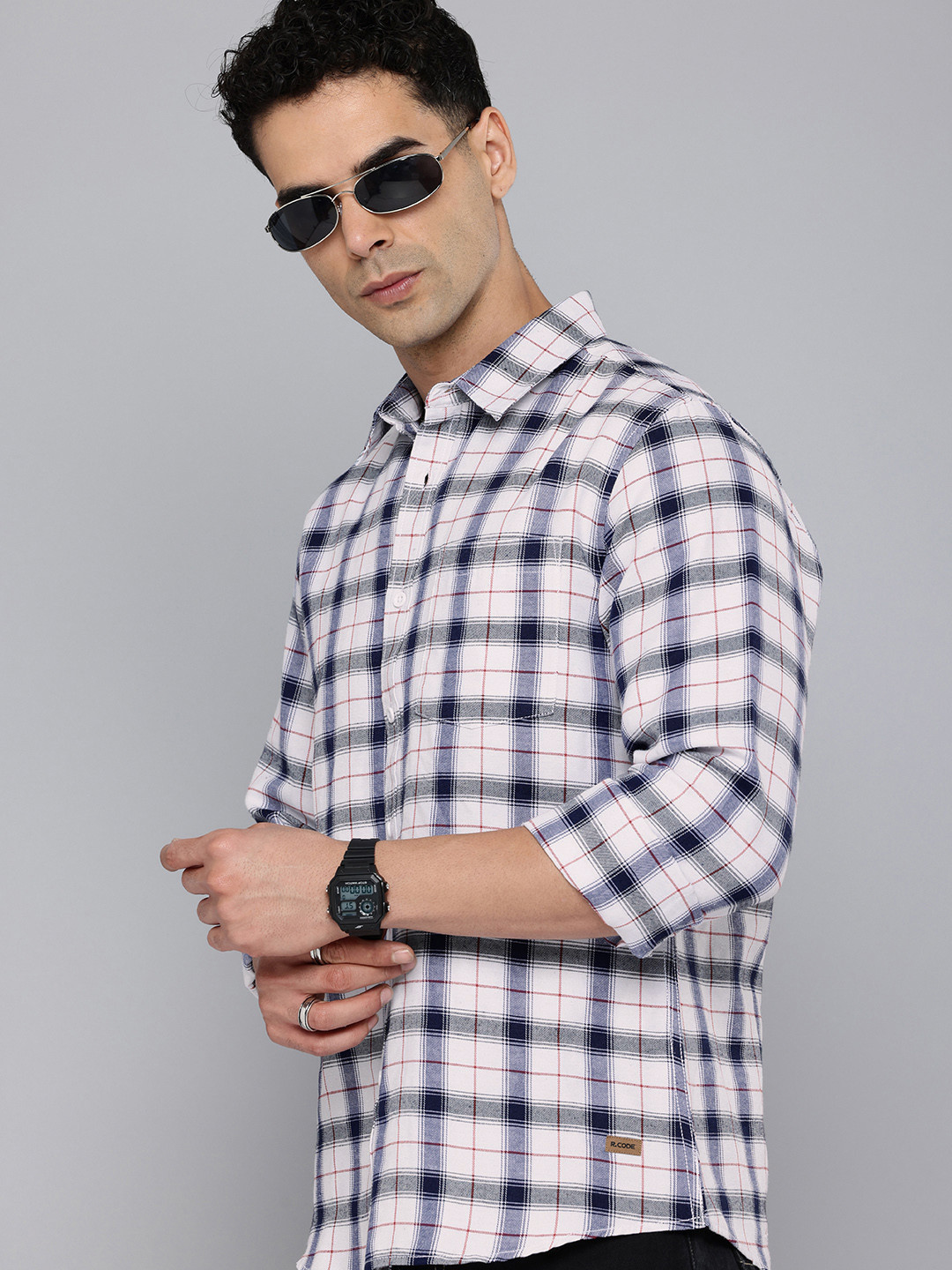 

R.Code by The Roadster Life Co. Opaque Checked Casual Shirt, White